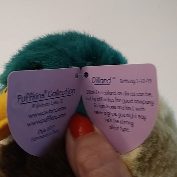 Swibco 5" Puffkins Dillard Duck 1994 Plush Birthday 12-25-00 - Picture 4 of 5